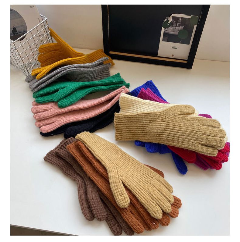 可觸控針織長款手套-杏色 (均碼)