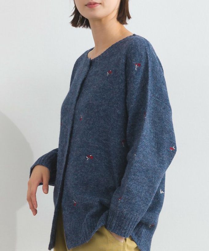 日本 Lupilien - 低調小花刺繡圓領開襟針織外套-可可