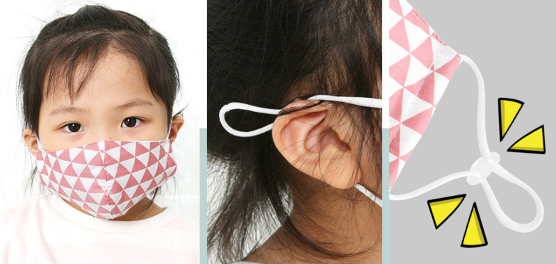 韓國 Coney Island - 純棉+2層棉紗兒童布口罩(2入組)-綠色三角形 (11*16cm)