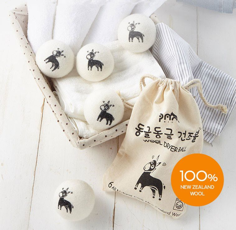 韓國 Pam - 100%紐西蘭羊毛烘衣球6入組（贈精油10ml)-薰衣草精油