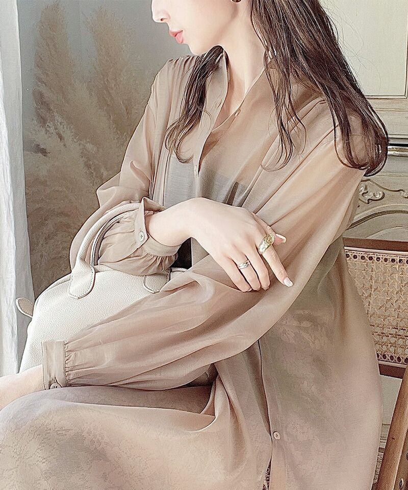 日本 Classical Elf - 2WAY穿搭透膚長版襯衫-淺綠