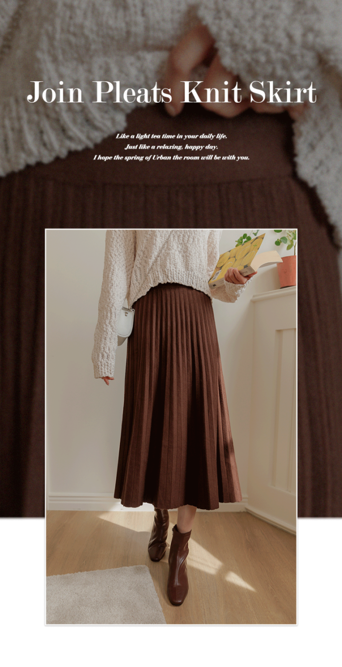 韓國 Urbantheroom - 優雅迷人百褶針織裙-象牙色 (Free)