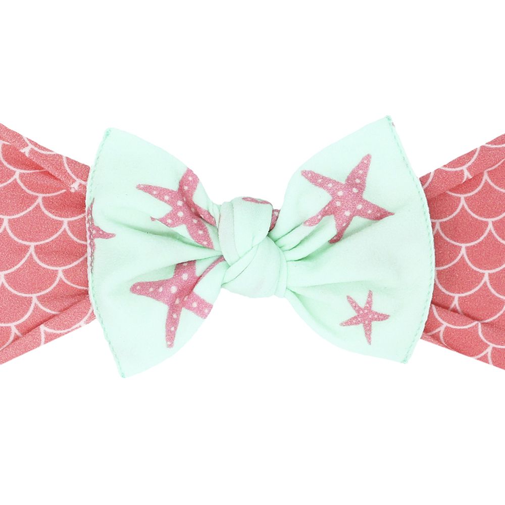 美國baby bling - 純手工極優雅細緻輕柔微彈性/毫無束縛感蝴蝶結髮帶/髮飾_印花經典款-粉色美人魚