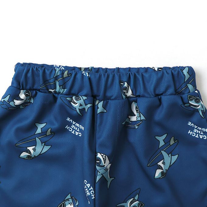 日本 ZOOLAND - 接觸冷感 透氣鯊魚印花短褲-深藍