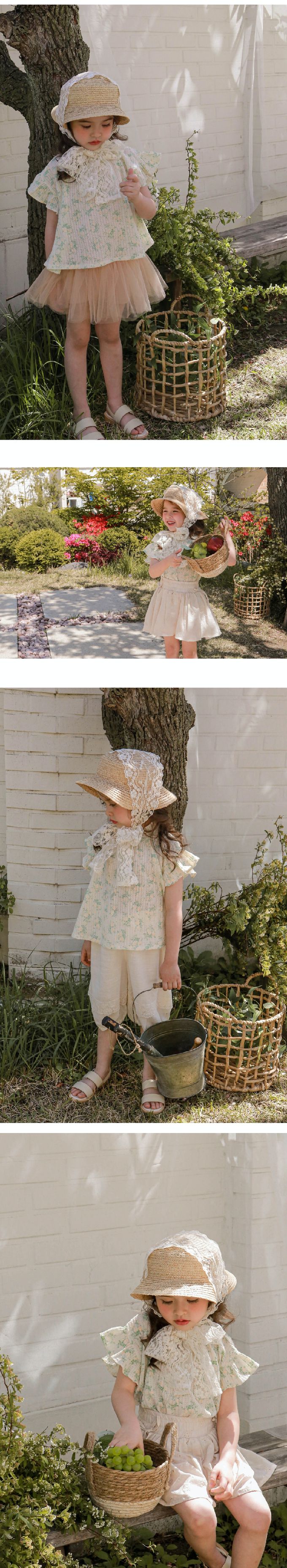 韓國 Puellaflo - 氣質女孩花布領短袖上衣-滿版花印