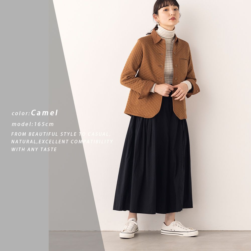 日本 OMNES - 時尚菱紋鋪棉西裝外套-卡其