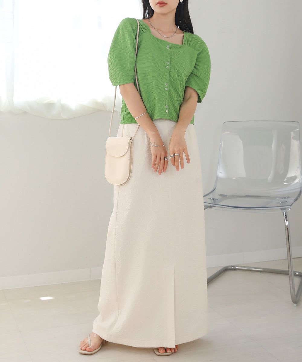 日本 Bab - 2WAY方領排扣五分袖上衣-米杏