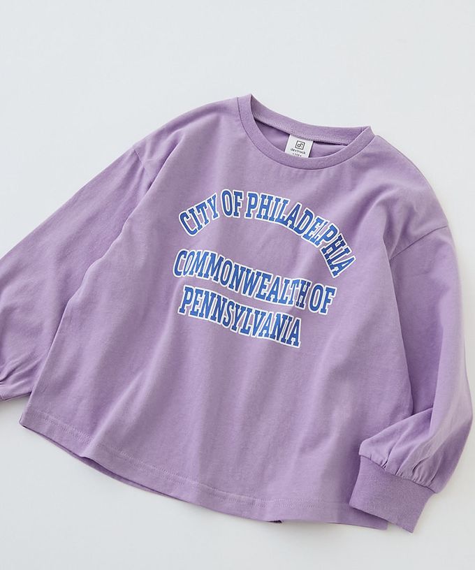 日本 devirock - 100%棉 定番女孩印花長袖上衣-胸前LOGO-灰杏