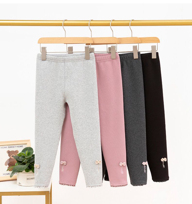 FANMOU - 加絨腰鬆緊內搭褲-蝴蝶結-黑色