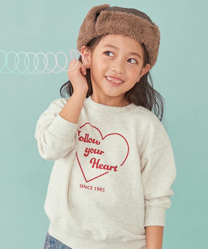 日本 devirock - 百搭女孩印花裏毛長袖上衣-法式標語-米白