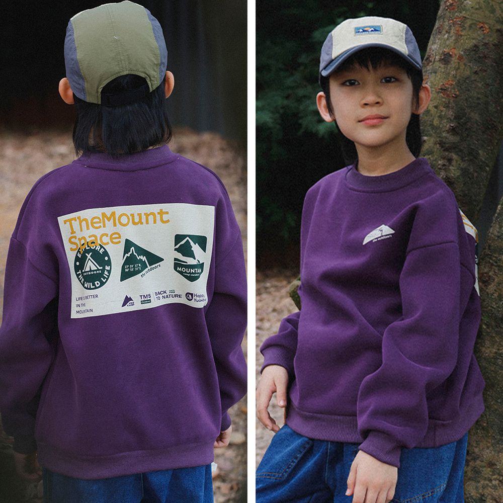 保暖加絨長袖上衣/大學T-山系休閒印花-紫色