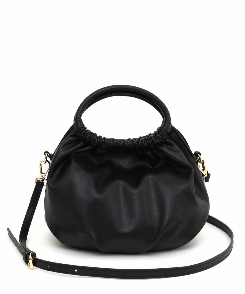 日本 COOCO - 2WAY柔軟皮革豆形手提小包/側背包-淺灰杏 (W14*H20*D12cm)