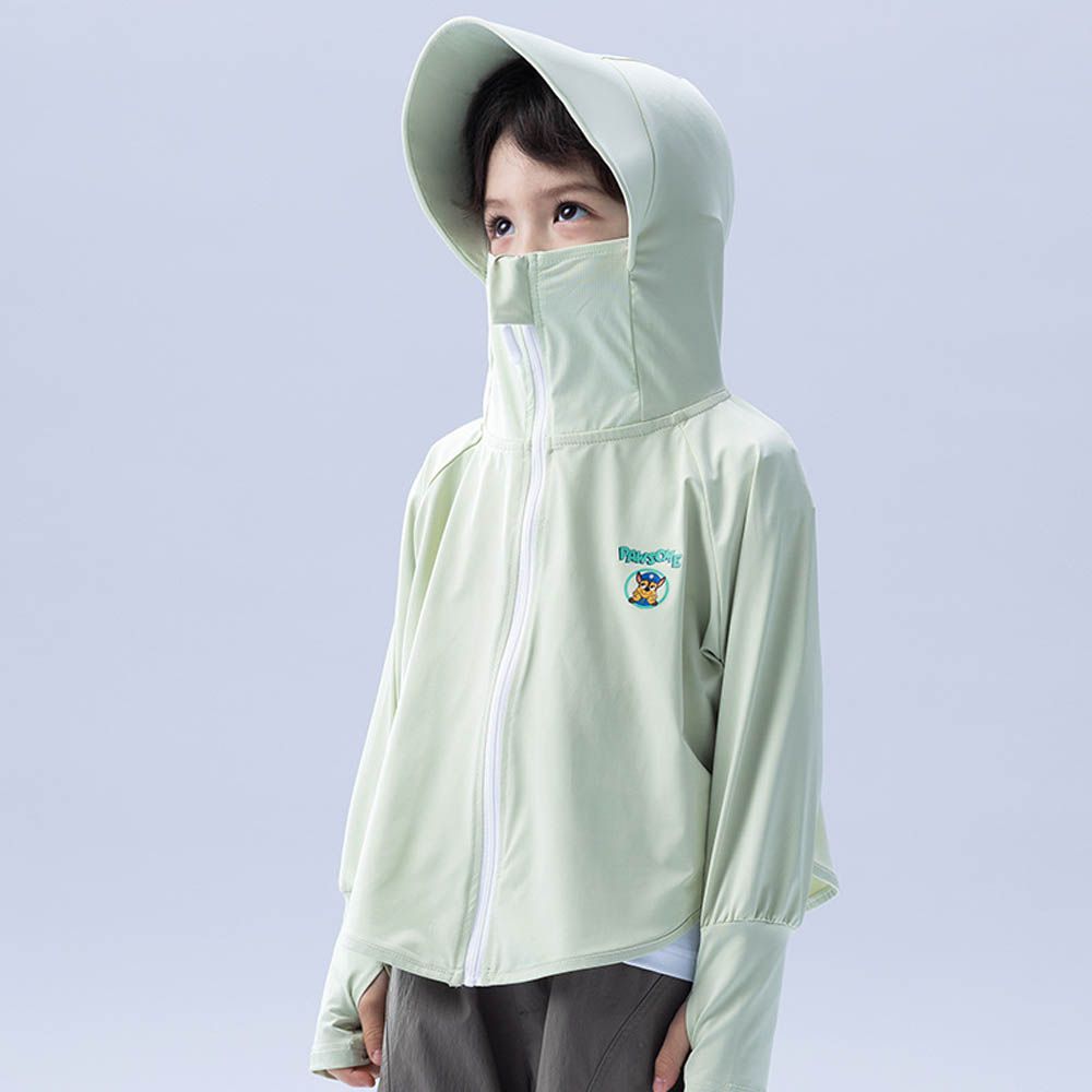 卡通汪汪隊圓弧下擺連帽防曬外套-卡通人物阿奇-綠色