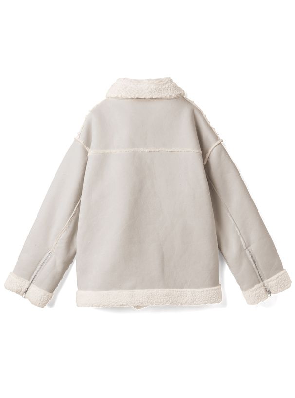 日本 GRL - 羊羔絨拼接寬版騎士夾克/外套-粉紫