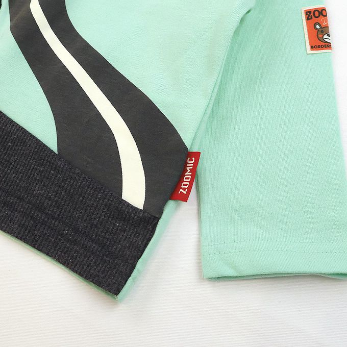 日本 ZOOLAND - 春季出遊印花長袖上衣-熊熊兜風-薄荷綠