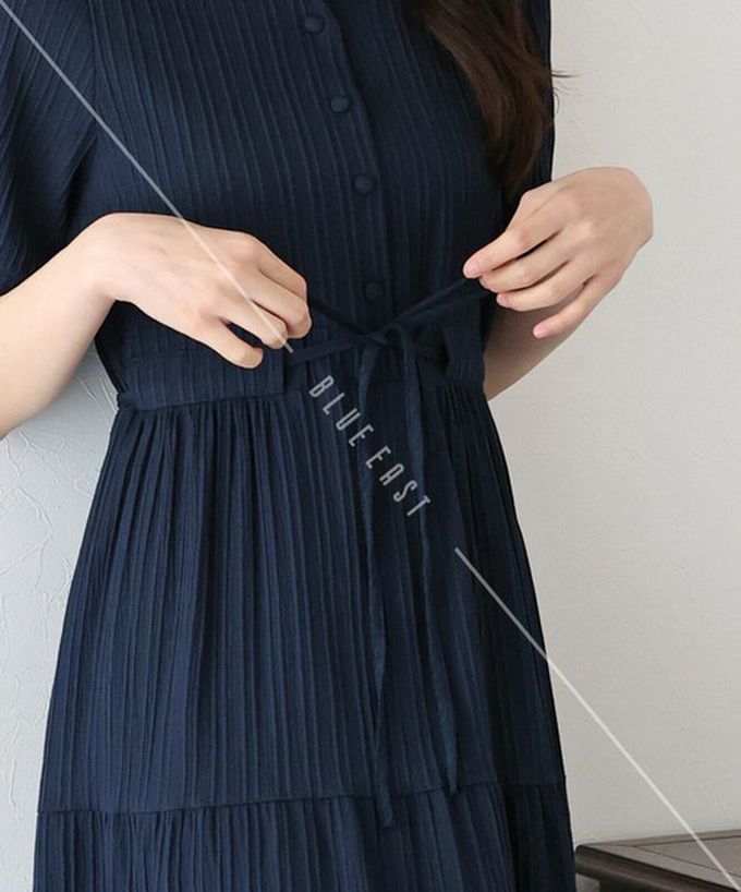 日本 BLUE EAST - 桃心領氣質分層短袖洋裝-卡其