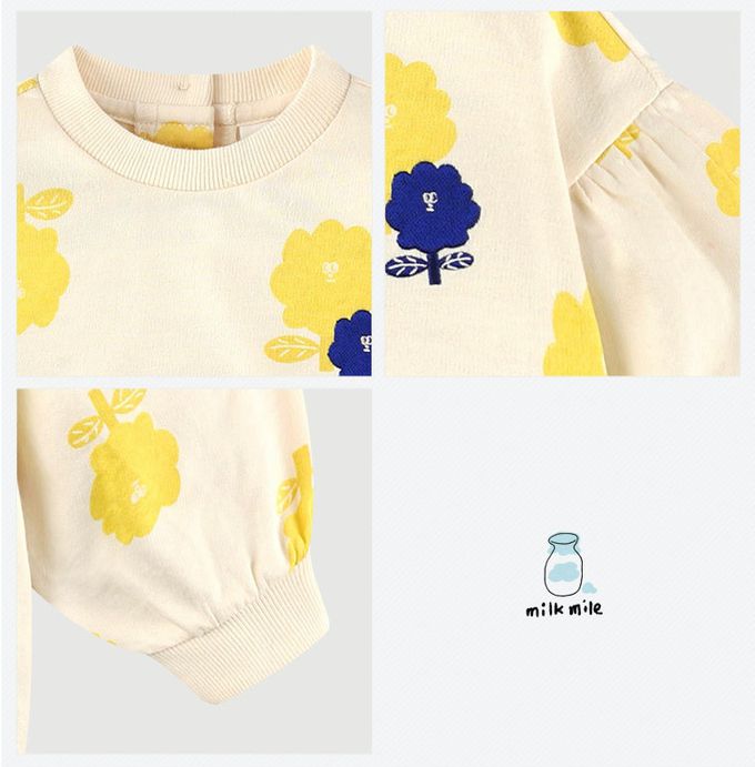 韓國 milk mile - 滿版黃色花朵長袖上衣-米