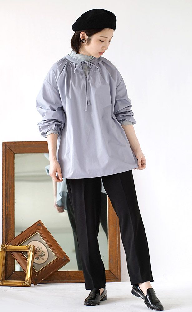 日本 zootie - 2way氣質綁帶輕薄光澤感長袖上衣-灰藍