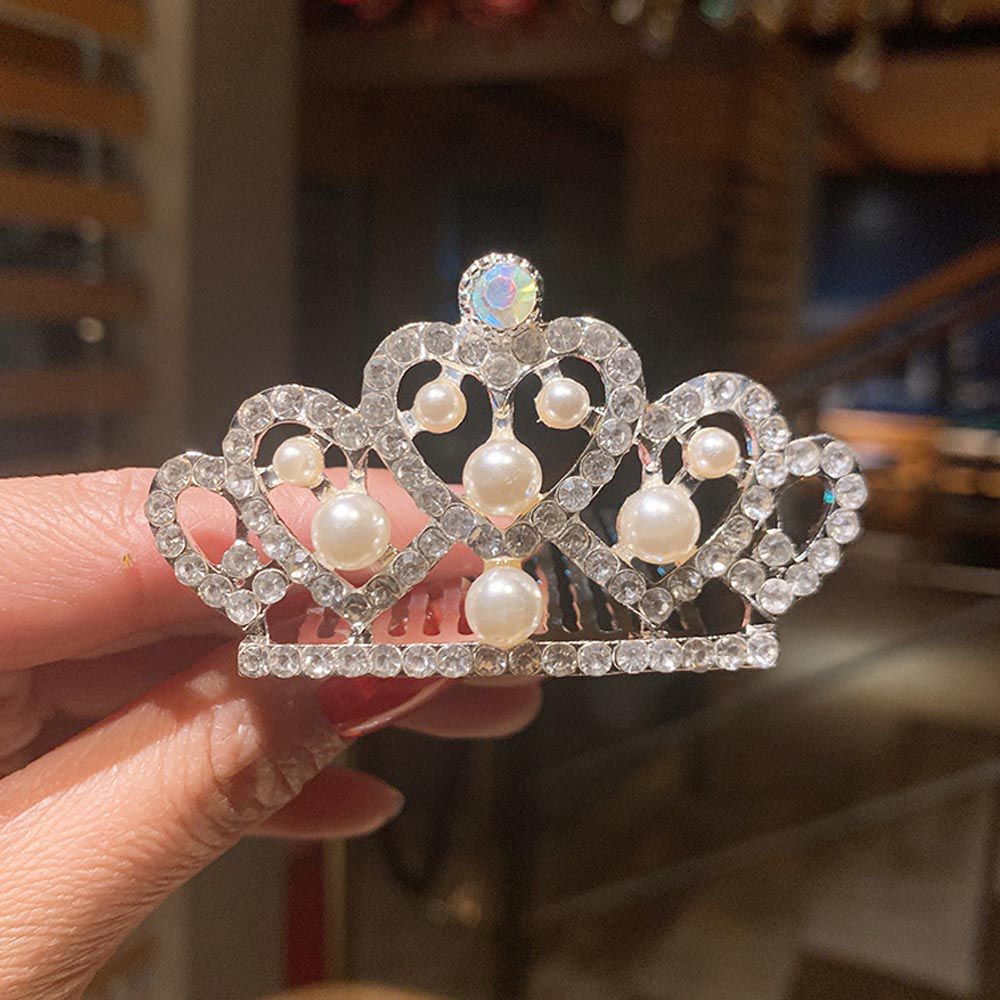 公主風水鑽髮梳簪/髮箍-珍珠皇冠 (7.5x4.6cm)