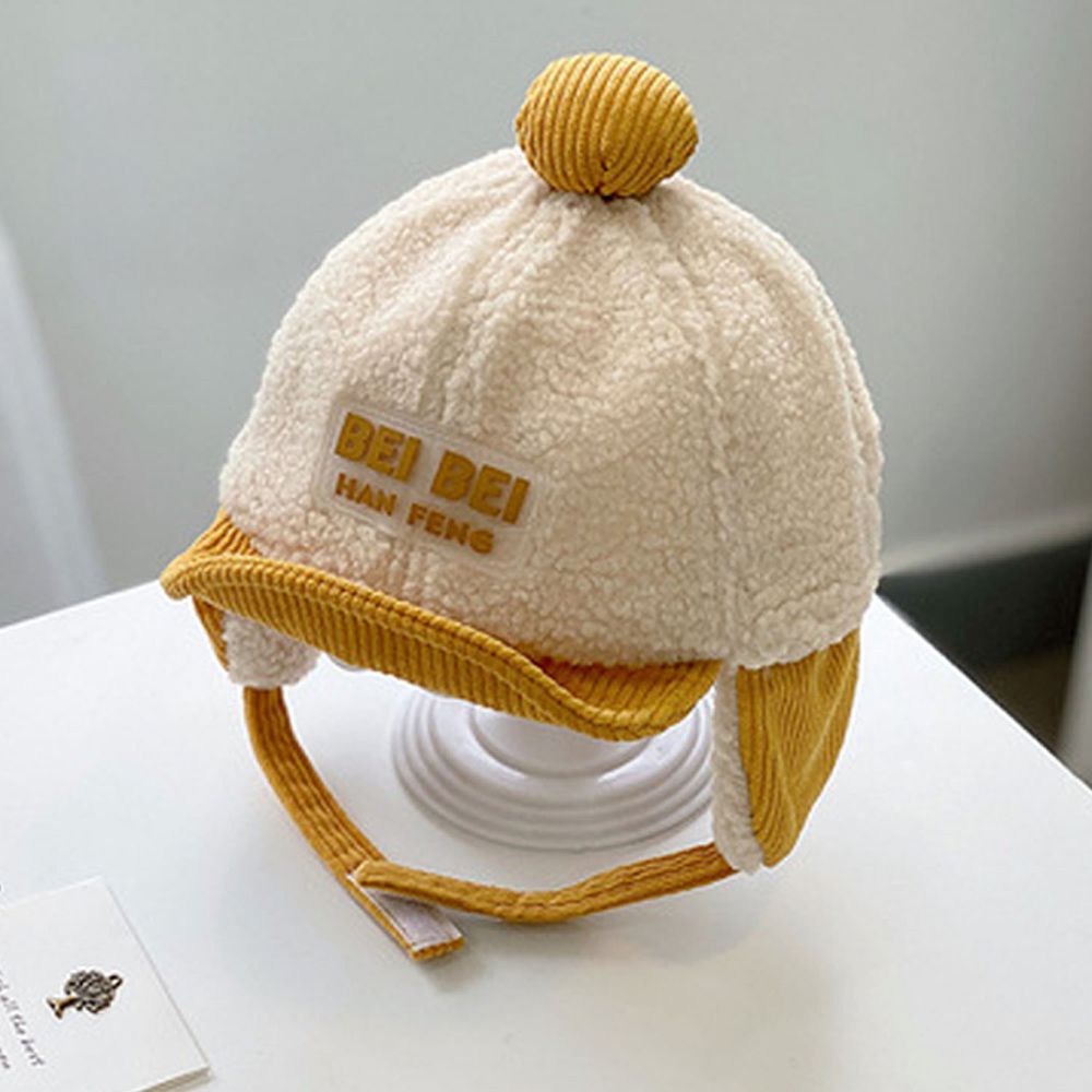 燈芯絨護耳毛帽-黃色 (47-52CM(建議2歲-4歲))