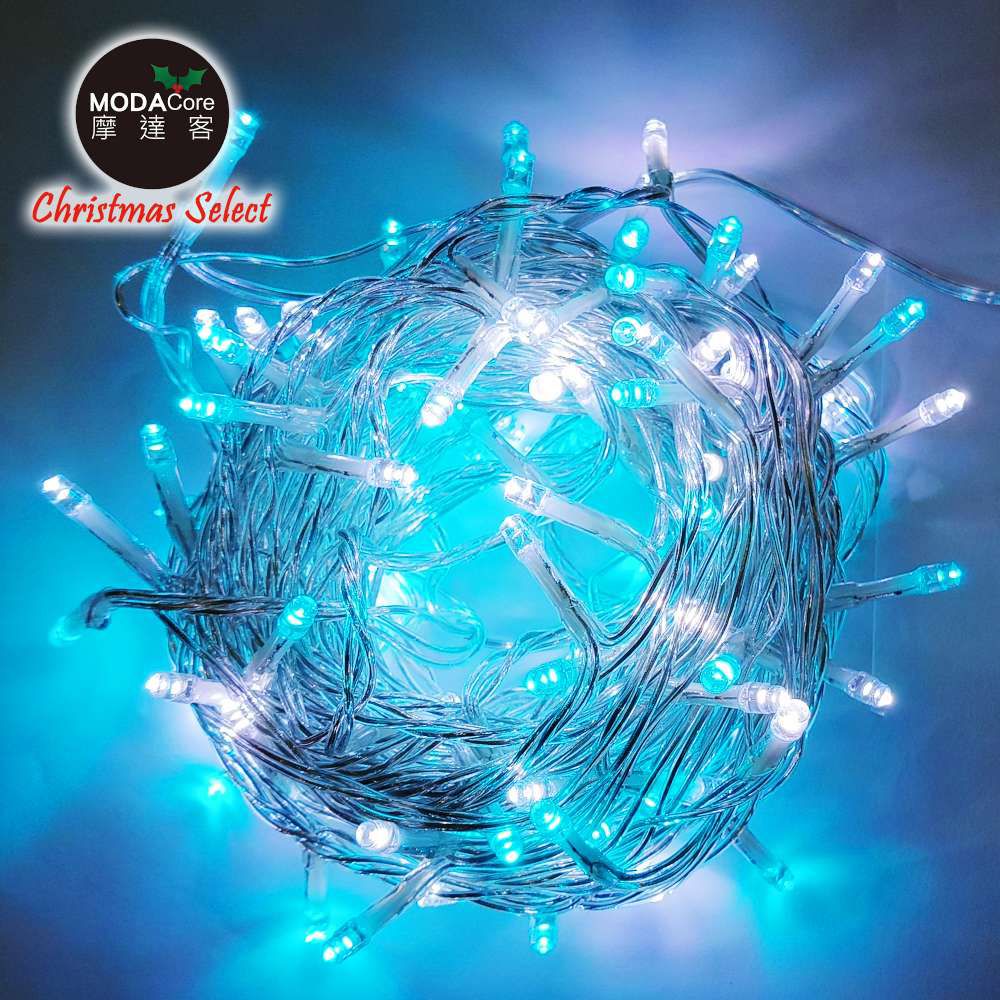 浪漫療癒100燈LED高亮度透明線聖誕燈樹燈串-奇幻藍白光(USB充電接頭+控制器)