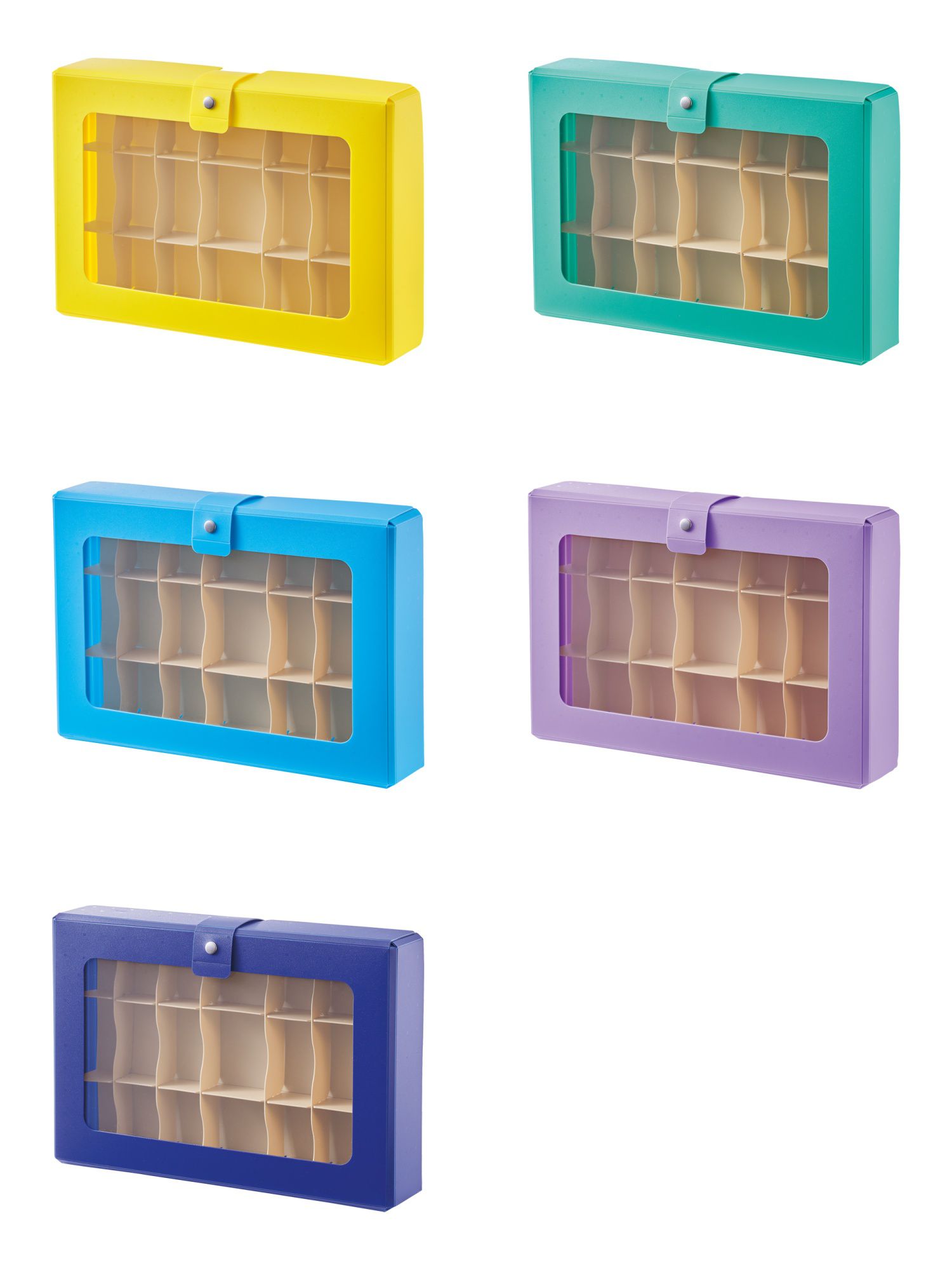 日本文具 LIHIT - 馬卡龍繽紛透明窗分隔小物收納盒-藍-A5(18.5x27.2x5.8cm)