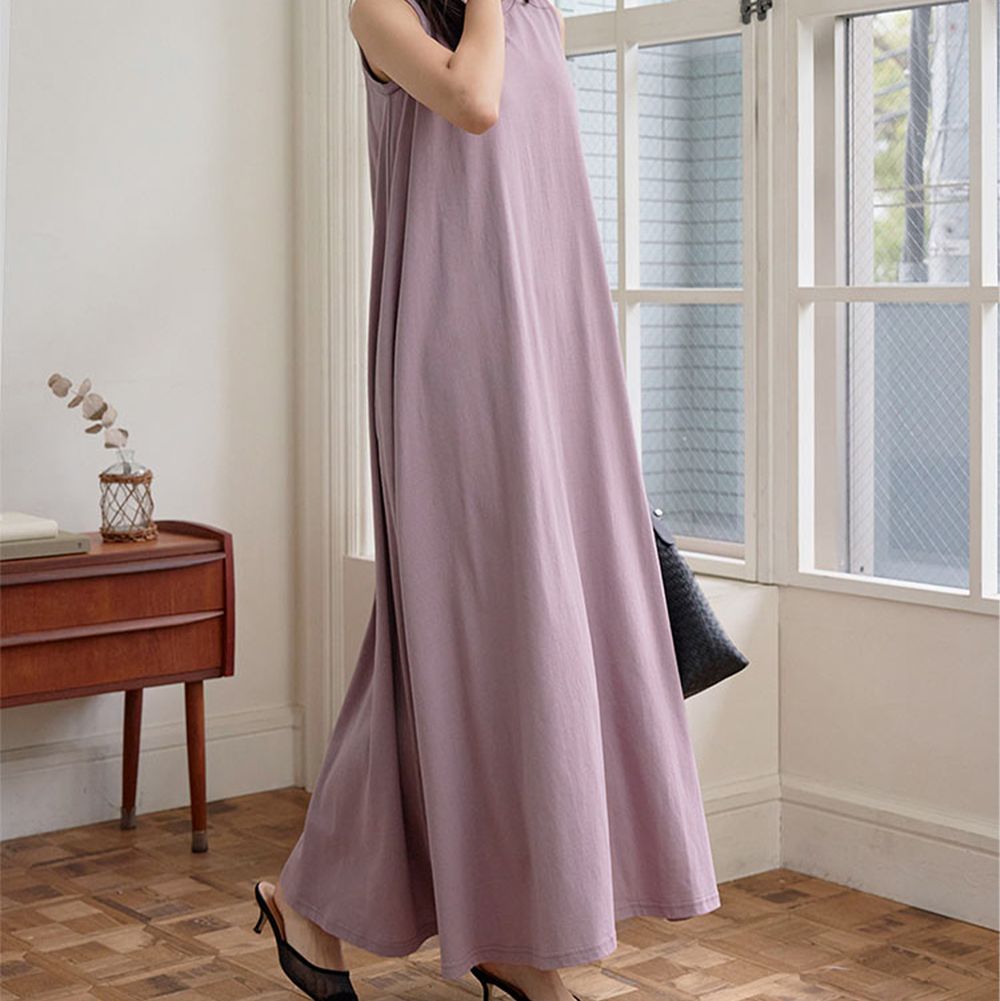 抗透汗 優雅A字無袖洋裝(附bra)-薰衣草