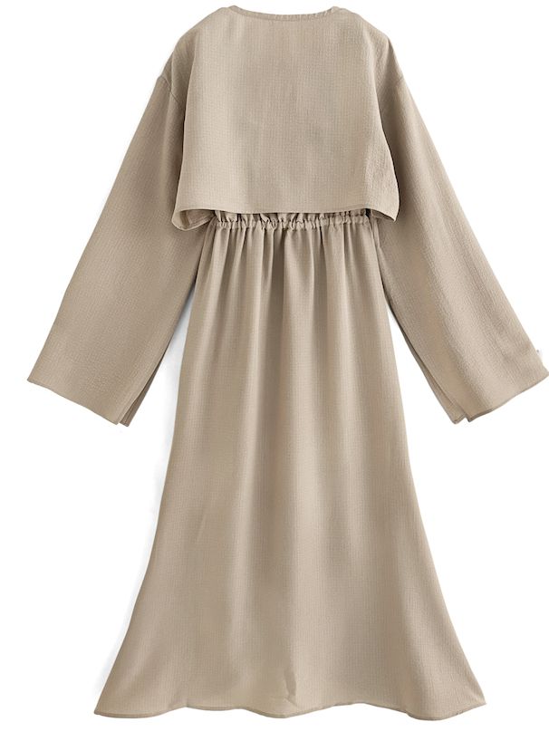 日本 GRL - 秘境之花綁帶開袖兩件式洋裝-淺卡其 (F)