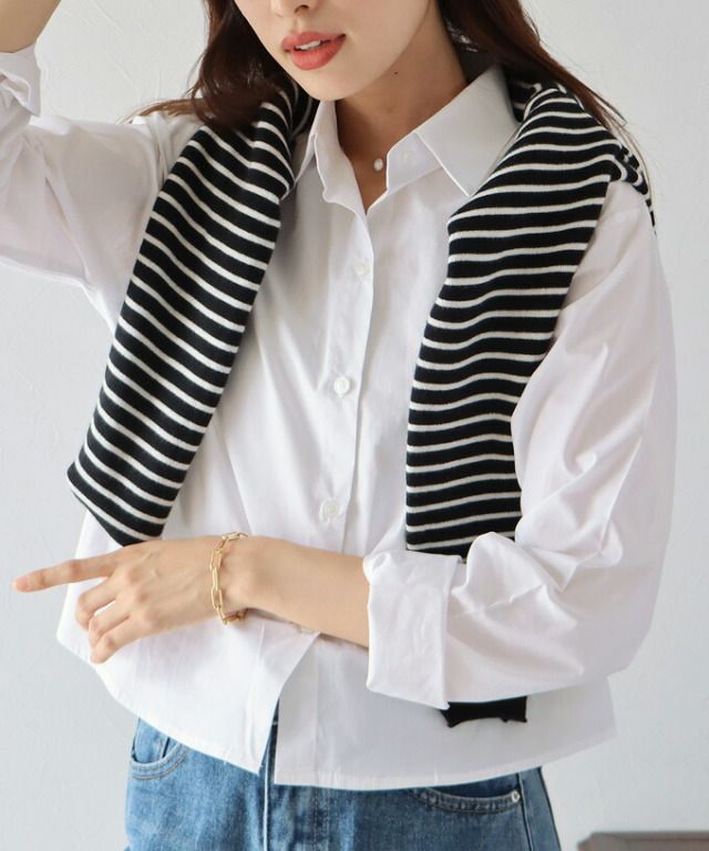 日本 BLUE EAST - 俐落短版翻領長袖襯衫-黑