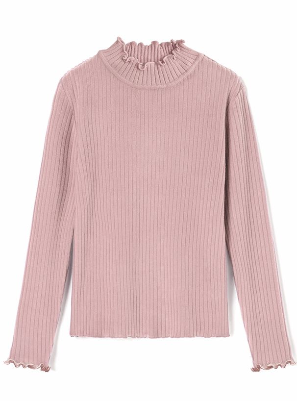 日本 GRL - 百搭木耳領羅紋長袖上衣-白