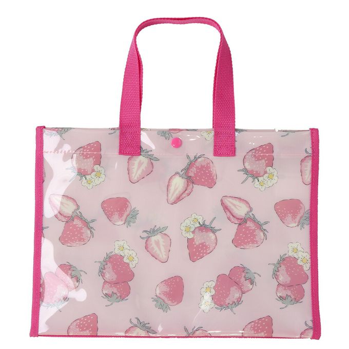 日本 ZOOLAND - 防水PVC手提袋/游泳包-滿版草莓-紅白 (25x34cm)