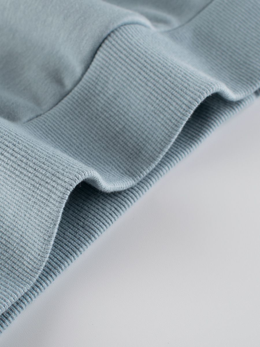 加絨棉質圓領長袖上衣/大學T-滑板犀牛-藍灰色