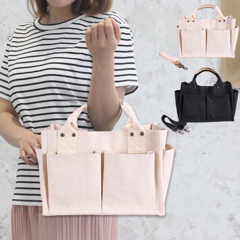 大容量帆布手提包/斜背包-黑色 (34x14x25cm)