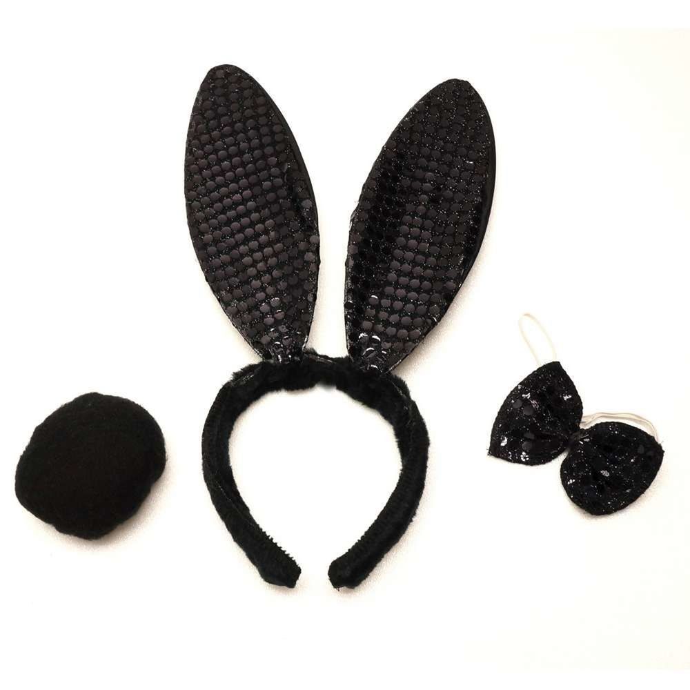MODACore 摩達客 - 萬聖聖誕派對變裝-黑兔耳朵造型髮箍+領結兩入組(贈黑兔屁股圓針包)-一組(二件組)