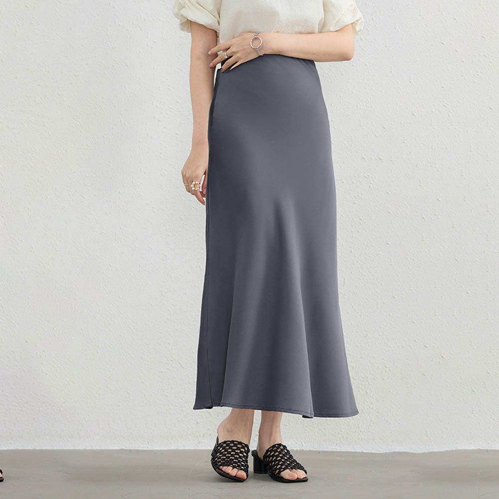 優雅緞面高腰魚尾裙-深灰色