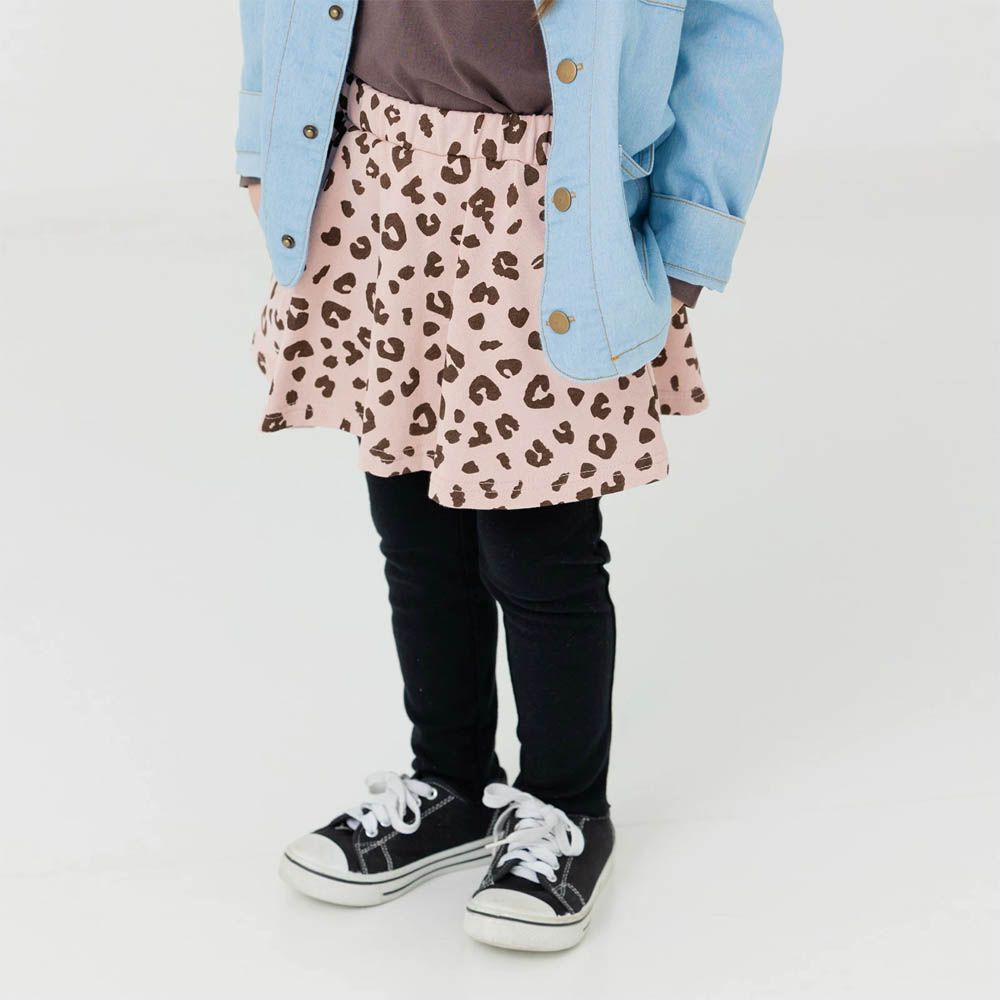 舒適彈性印花褲裙-豹紋-煙燻粉