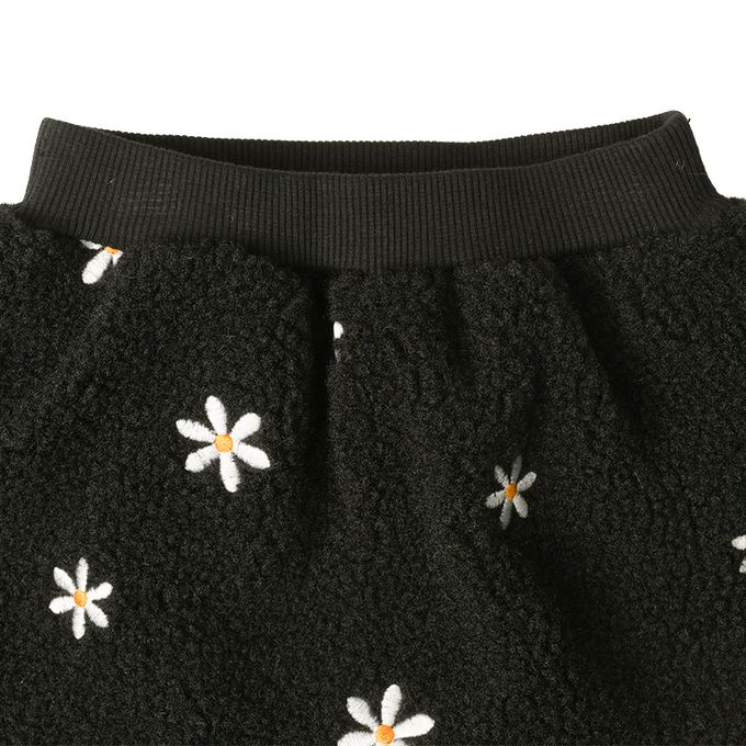 akachan honpo - 10分裙褲-刷毛 刺繡-黑色