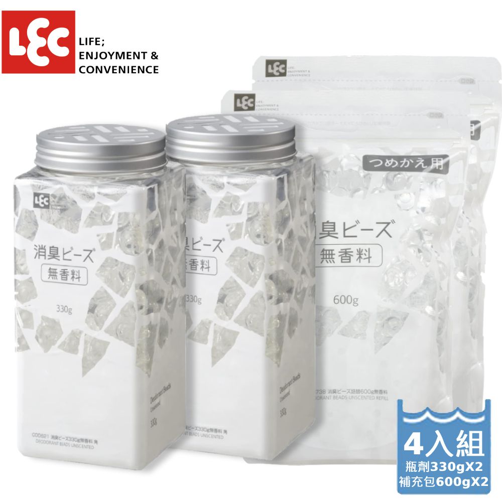 日本 LEC - 水晶顆粒消臭劑美型角柱 無香-330gx2瓶+600gx2包