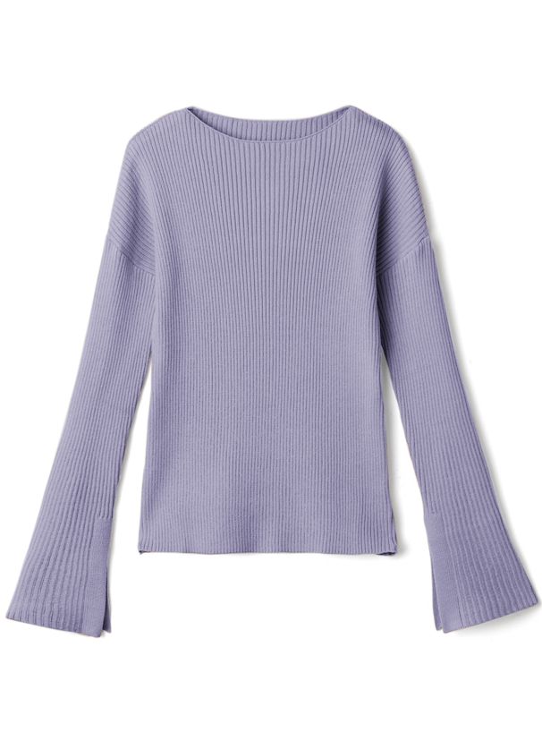 日本 GRL - 袖口剪裁船領羅紋長袖上衣-春芽綠