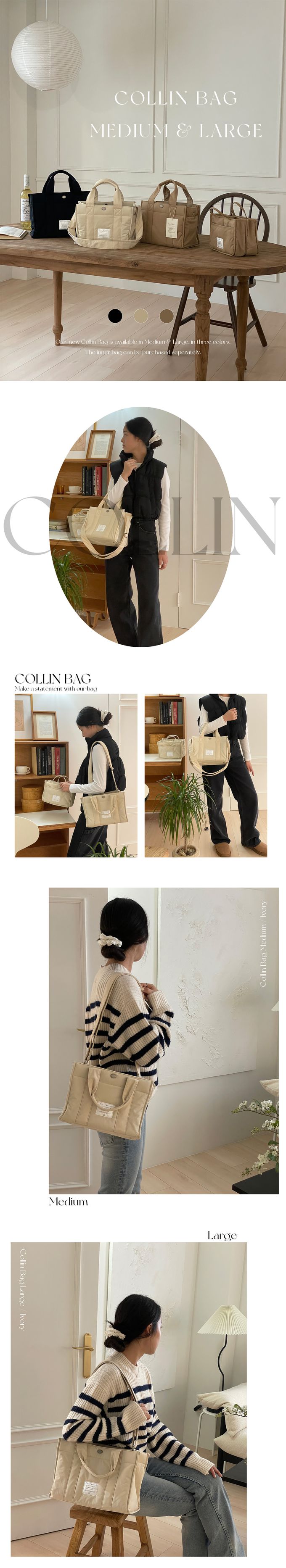 韓國 THEALLY - 尼龍手提/肩背兩用方形收納包-深卡其 (中)