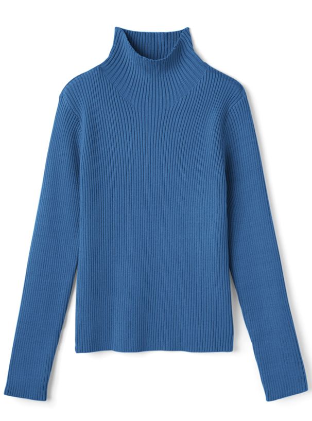 日本 GRL - 立領顯瘦彈性羅紋長袖上衣-皇家藍