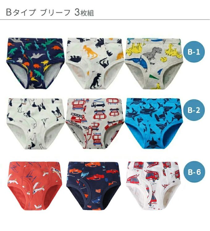 日本 Ho-ho kids - [人氣No.1]純棉透氣男孩內褲(3入)-恐龍x車車x三角形-藍白系