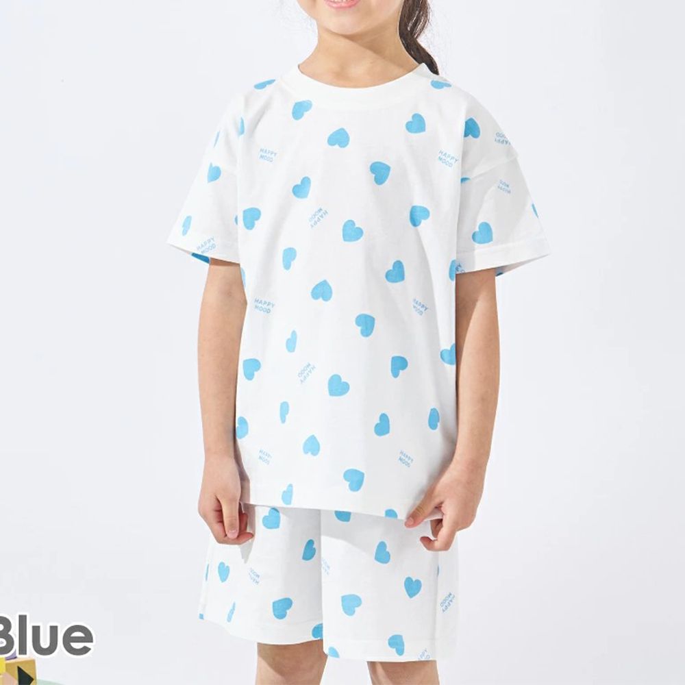 純棉甜美風短袖家居服套裝-愛心-水藍x白
