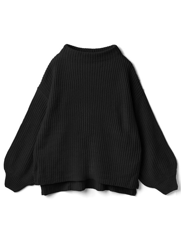 日本 GRL - 優雅酒瓶領澎澎袖針織毛衣-咖啡 (F)