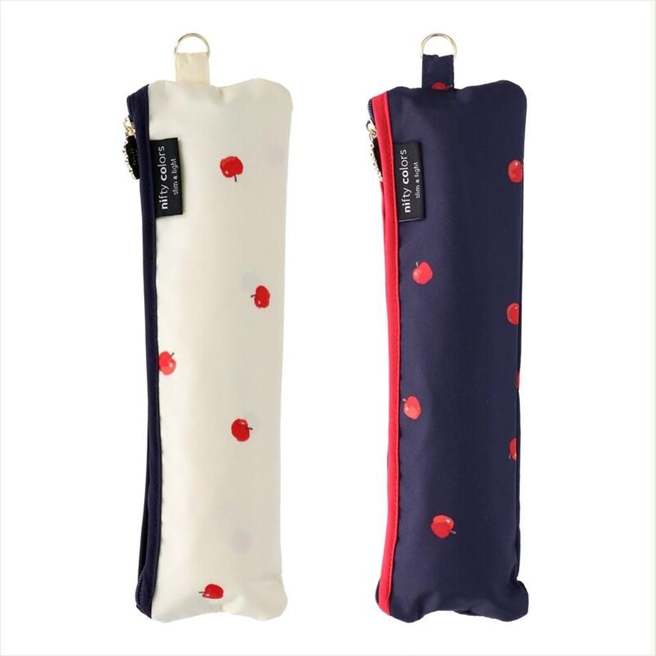 日本 nifty colors - 抗UV輕量 晴雨兩用折疊傘-甜美蘋果-深藍 (直徑88cm/160g)