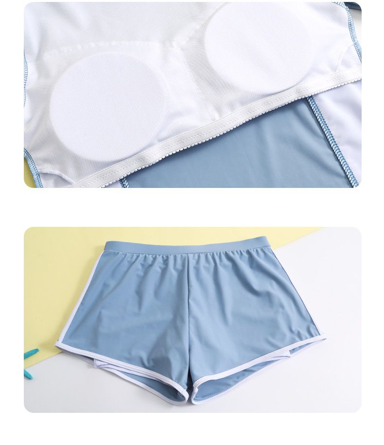 大童女孩運動風短袖泳衣套裝(二件組)-淺藍色-上衣、短褲