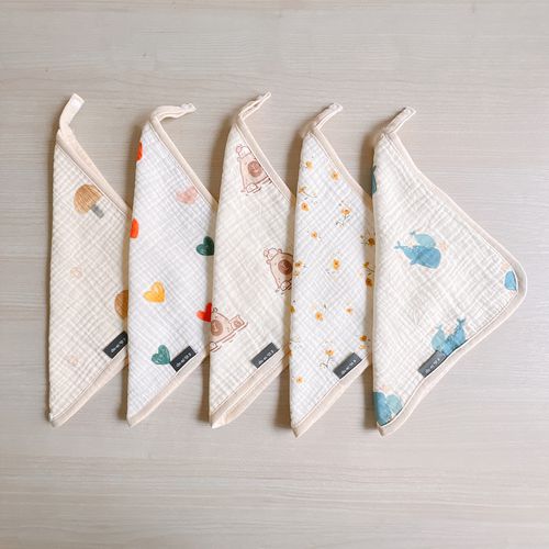 四層紗兩用圍兜5件組 (F碼25X25CM)