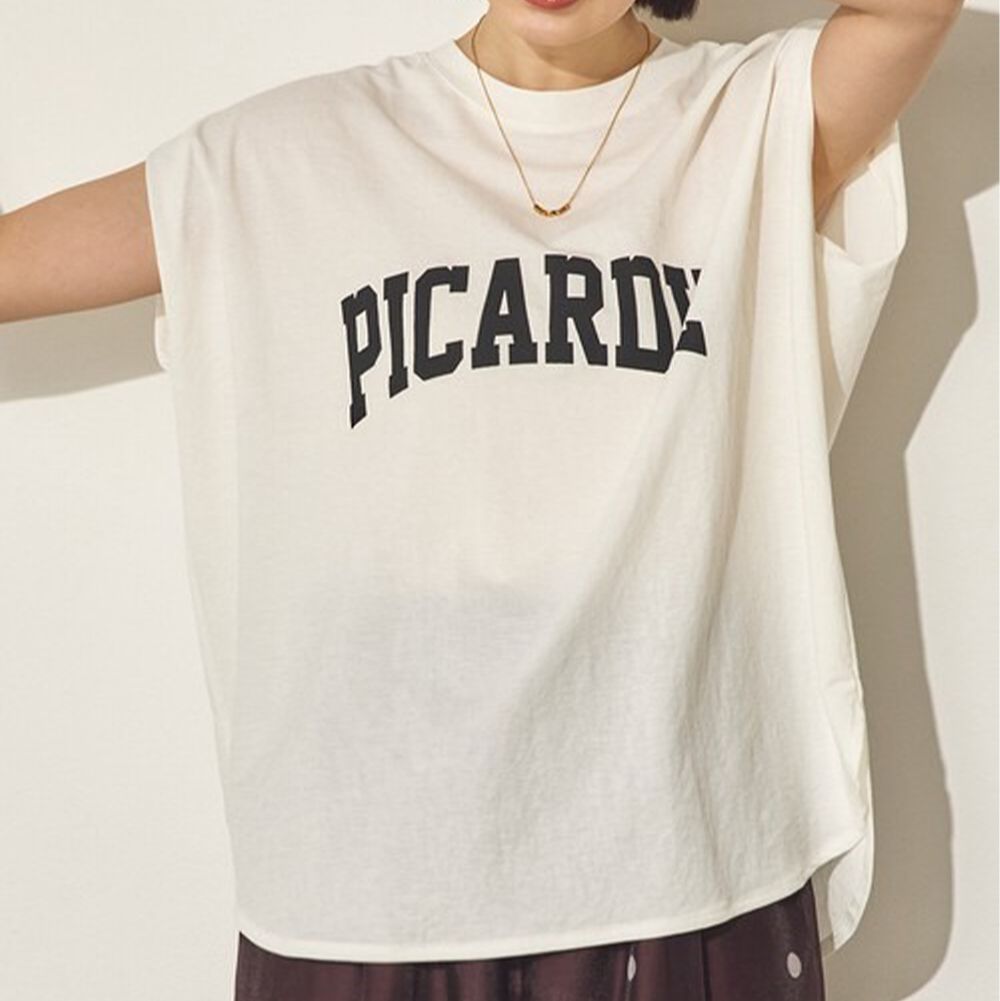 接觸涼感 簡約標語法式袖上衣-白