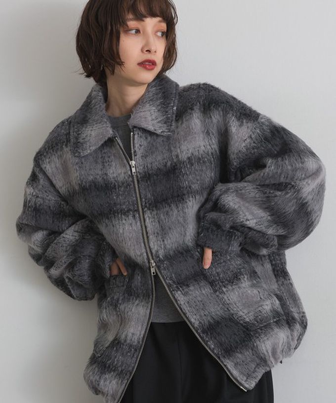 日本 ELENCARE DUE - 毛海感寬版雙拉鏈大口袋保暖外套-象牙白