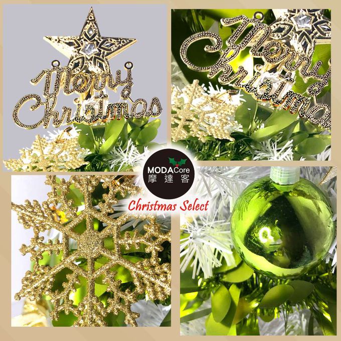 MODACore 摩達客 - 摩達客耶誕-2尺/2呎(60cm)特仕幸福型裝飾白色聖誕樹 (果綠金雪系全套飾品)超值組不含燈/本島免運費